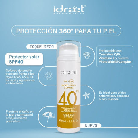 Idraet Dermopurity Protector Solar  FPS 40 Crema gel - Toque Seco 50ml
