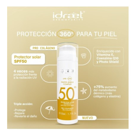 Idraet Dermopurity Protector Solar SPF 50 Crema Antiedad Pro Colágeno (Sin Color) - Facial 50 ml