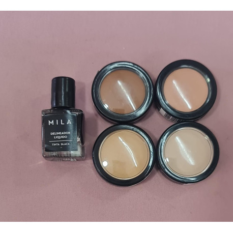 Promo kit7 Mila Marzi Delineador Tinta Black +4 Maquillajes Cremosos Correctivos