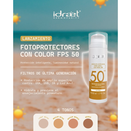 Idraet Dermopurity  Protector Solar con Color FPS 50 de 50ml  Tono 2 Medium Beige