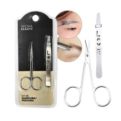 Set Depilacion Pincita + Tijera Para Cejas De Acero Skora Color Plateado