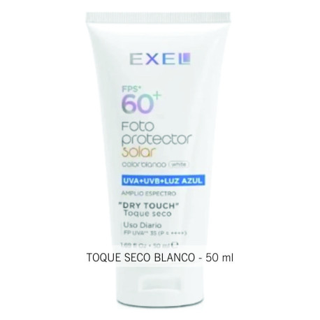 BioCosmética Exel Fotoprotector Solar Fluido FPS 60. UVA + UVB + LUZ AZUL - Toque Seco - Blanco x 50 ml