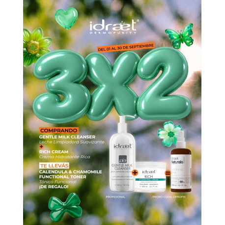 Idraet Dermopurity P3x2: Gentle Milk Cleanser +Rich Cream,Regalo Calendula & Chasmolile Funtional Toner