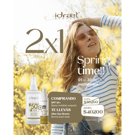 Idraet Suncare  2x1: SPF50+ Spray Invisible  Corporal, Regalo Bruma Post Solar.