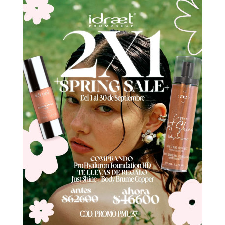Idraet  Promakeup  Comprando Pro Hyaluron Foundation HD (tonos seleccionados) de regalo Just Shine  Body Brume Copper