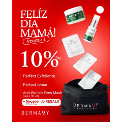 Promo Dermassy Dia de la Madre Promo 1 perfect exfoliante+ perfect tense + anti wrinkle eyes mask
