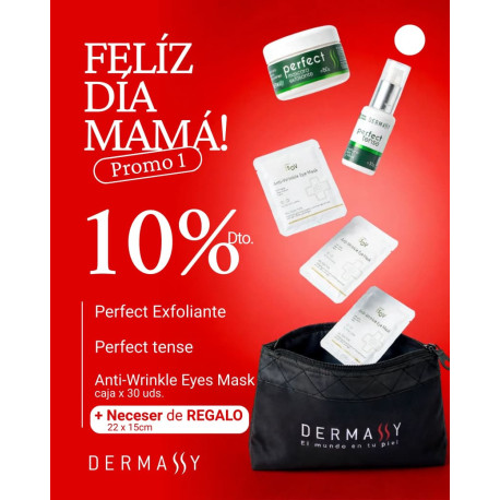 Promo Dermassy Dia de la Madre Promo 1 perfect exfoliante+ perfect tense + anti wrinkle eyes mask