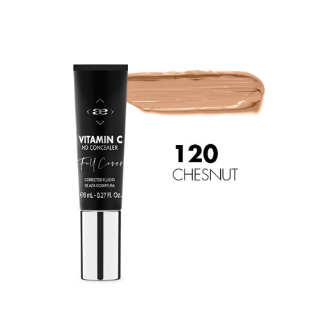 Idraet Pro MakeUp VITAMIN C CONCEALER FULL COVERAGE - Base + Corrector de Cobertura Muy Alta - Tono CC120 Chestnut x 30 g